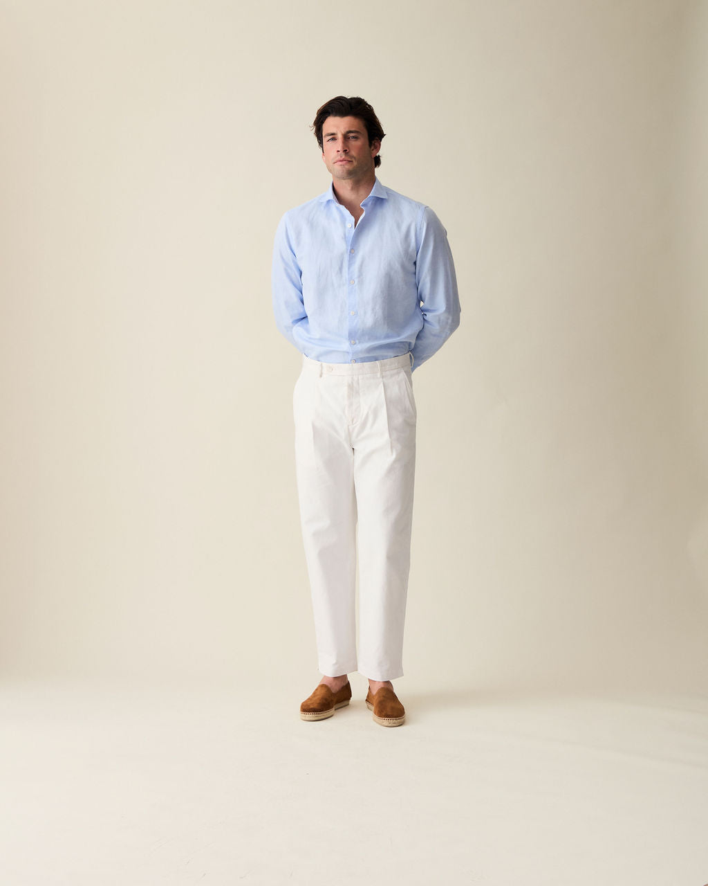 Straight Fit Linen Trousers - White