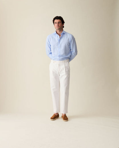 Straight Fit Linen Trousers - White