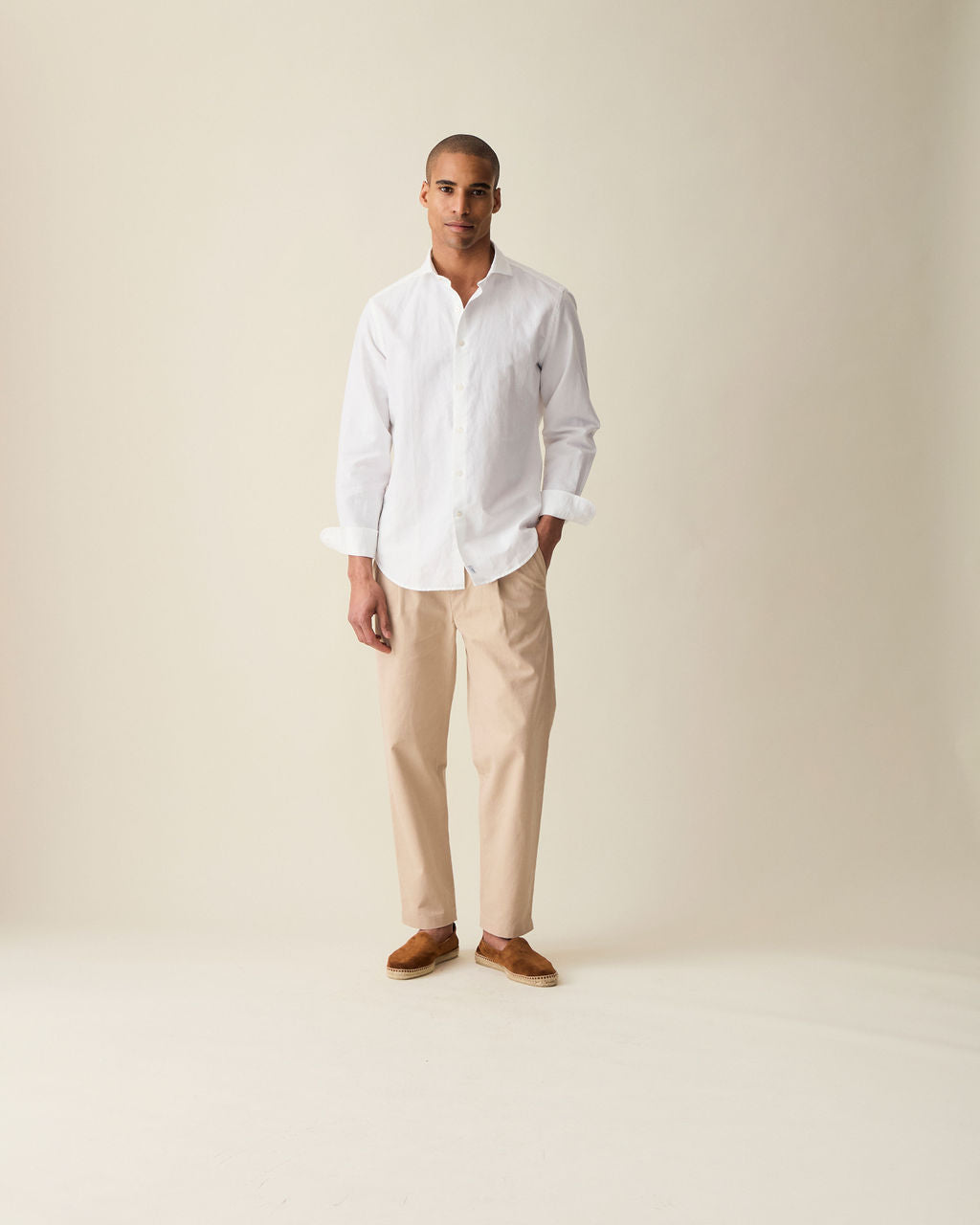 Straight Fit Linen Trousers - Cream