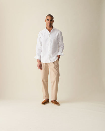 Straight Fit Linen Trousers - Cream
