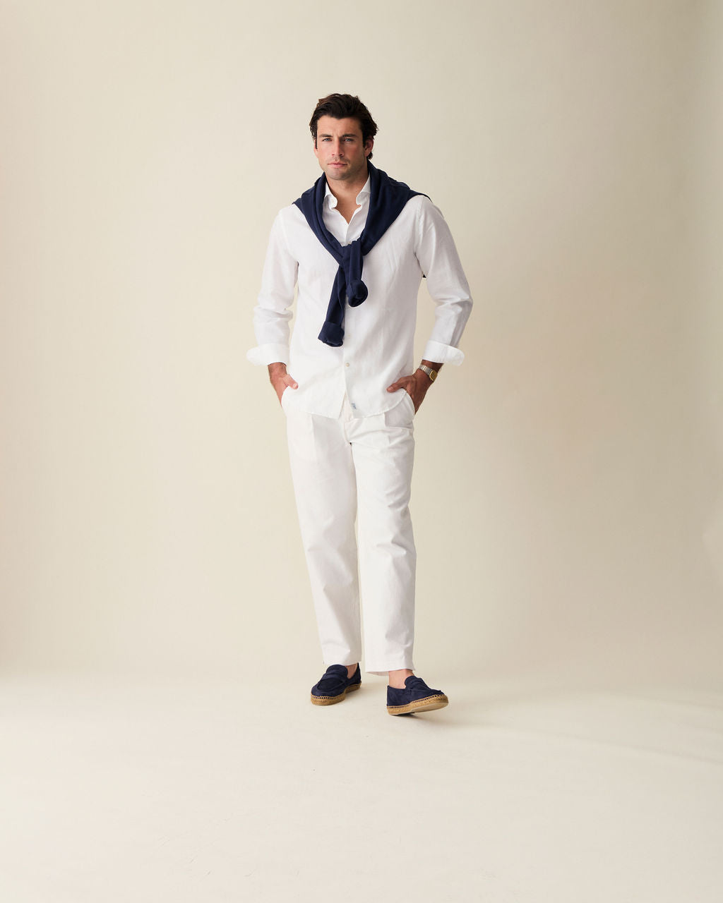 Straight Fit Linen Trousers - White