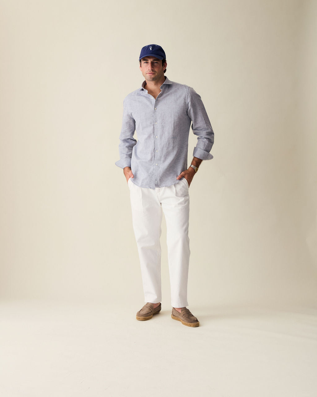 Straight Fit Linen Trousers - White