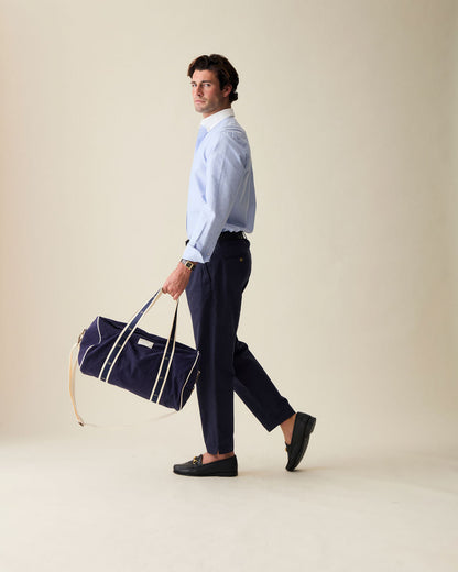 Straight Fit Linen Trousers - Navy Blue