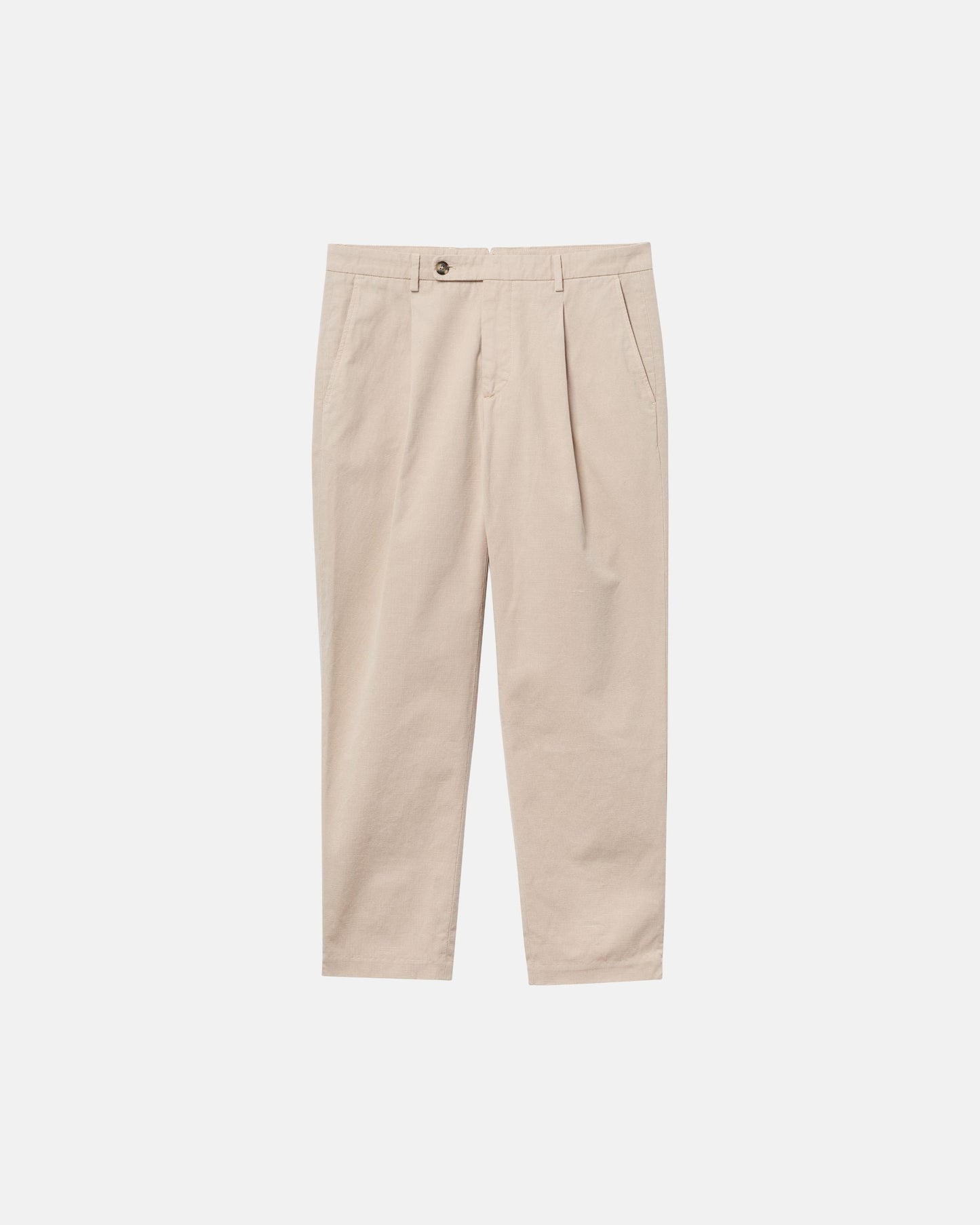 Straight Fit Linen Trousers - Cream