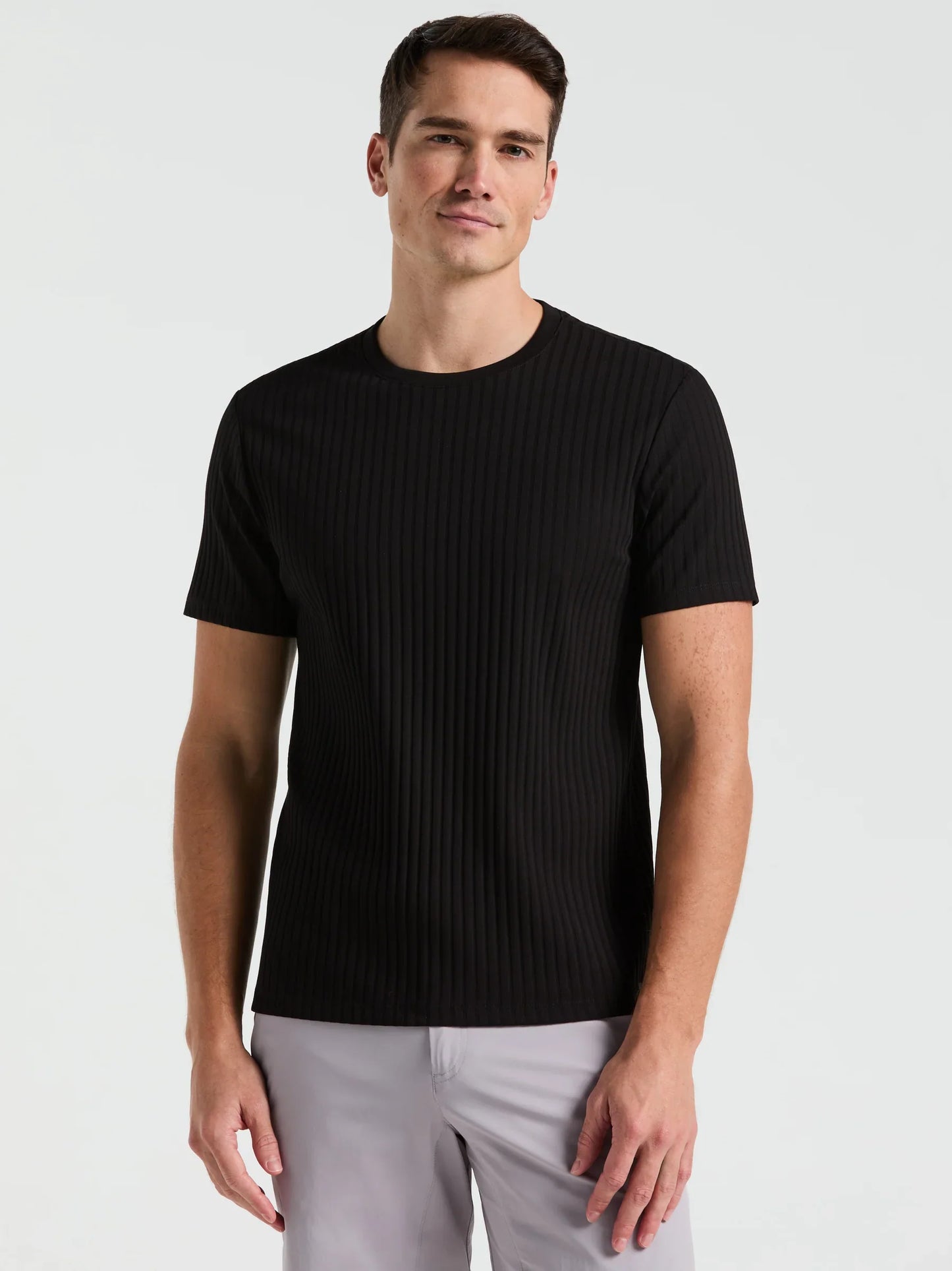 Ribbed Round Neck Blend T-Shirt - Black