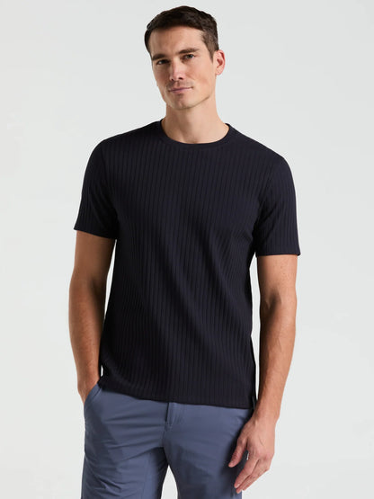 Round Neck Ribbed Blend T-Shirt - Navy Blue