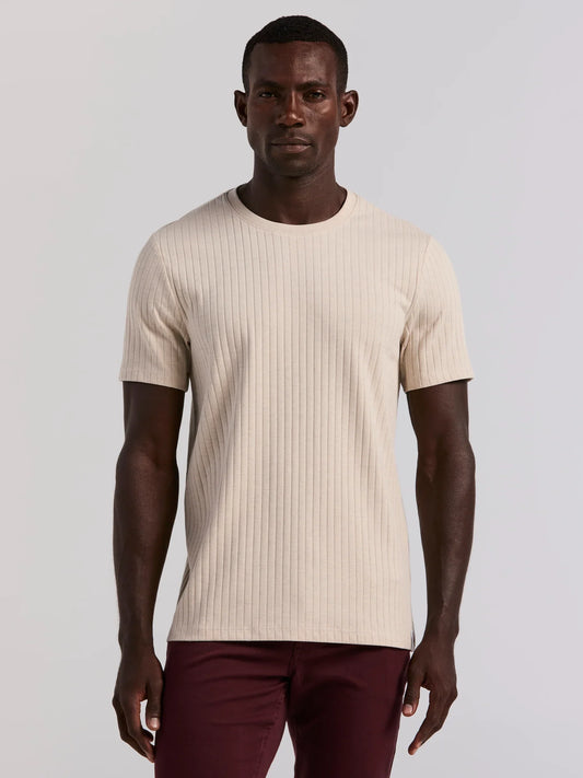 Ribbed Round Neck Blend T-Shirt - Beige