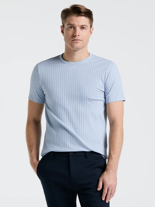 Ribbed Round Neck Blend T-shirt - Light Blue