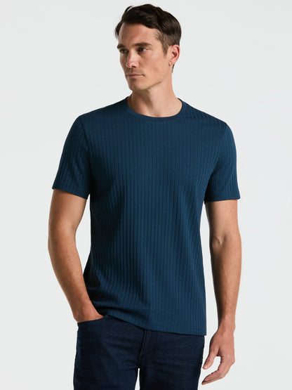 Ribbed Round Neck Blend T-Shirt - Petrol Blue
