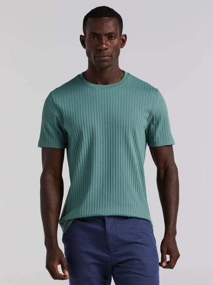 Round Neck Ribbed Blend T-Shirt - Aqua Green
