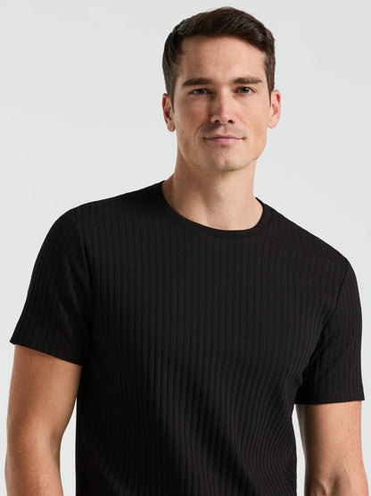 Ribbed Round Neck Blend T-Shirt - Black