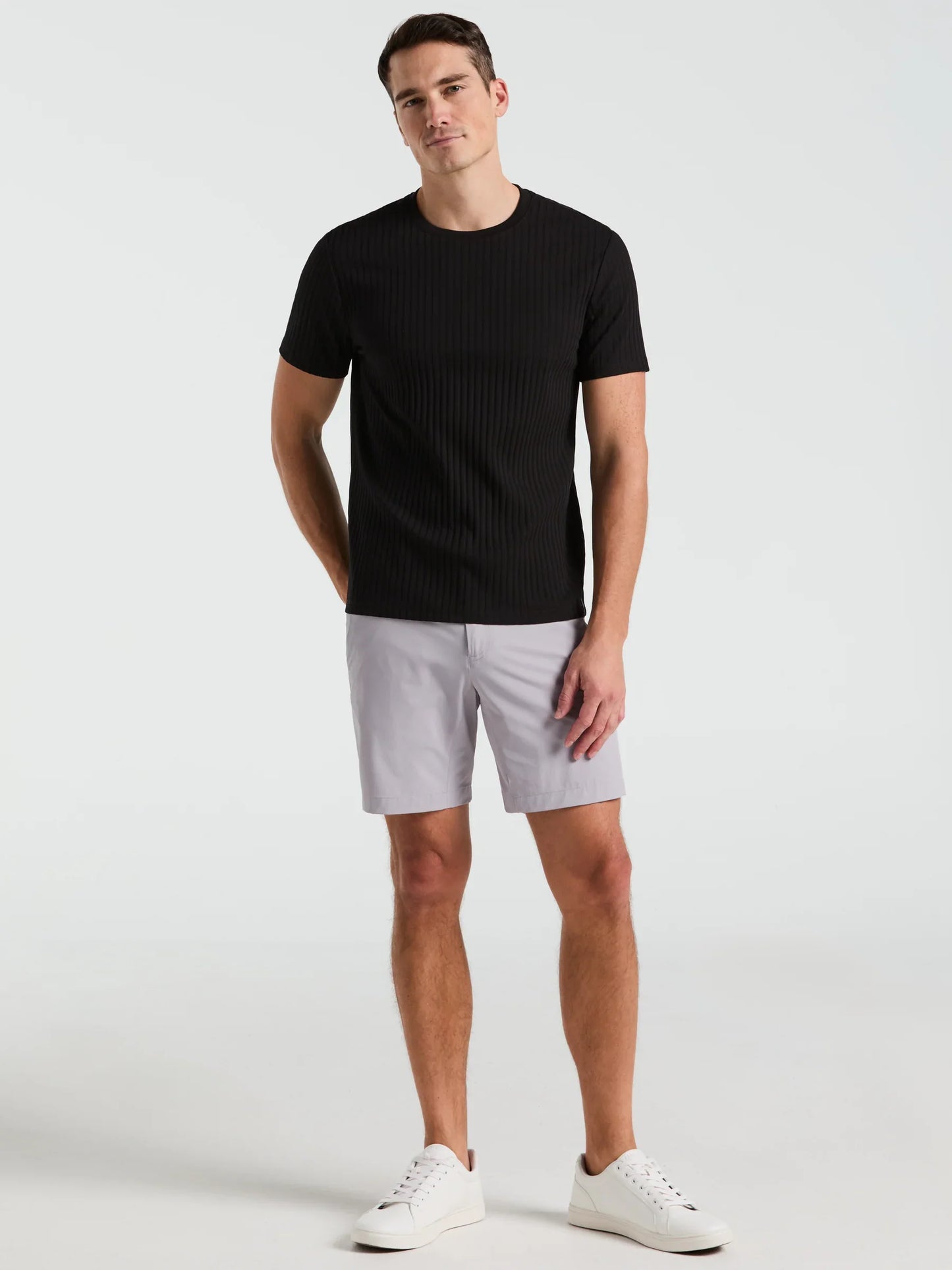 Ribbed Round Neck Blend T-Shirt - Black