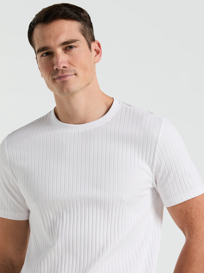 Ribbed Round Neck Blend T-Shirt - White