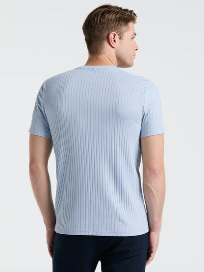 Ribbed Round Neck Blend T-shirt - Light Blue