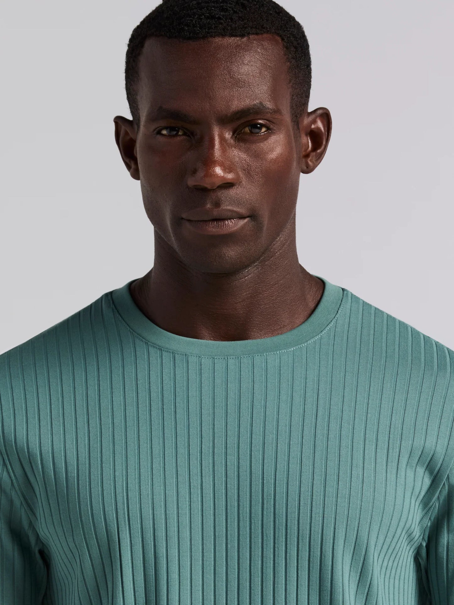 Round Neck Ribbed Blend T-Shirt - Aqua Green