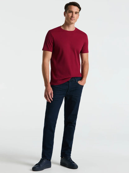 Round Neck Ribbed Blend T-Shirt - Marsala