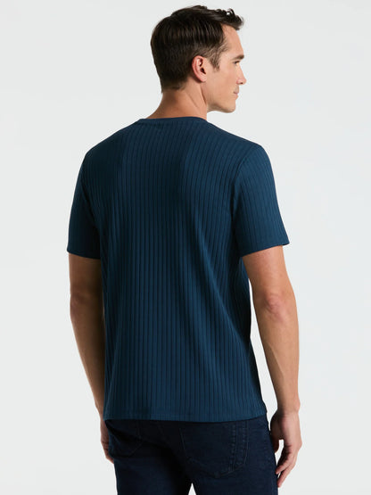 Ribbed Round Neck Blend T-Shirt - Petrol Blue