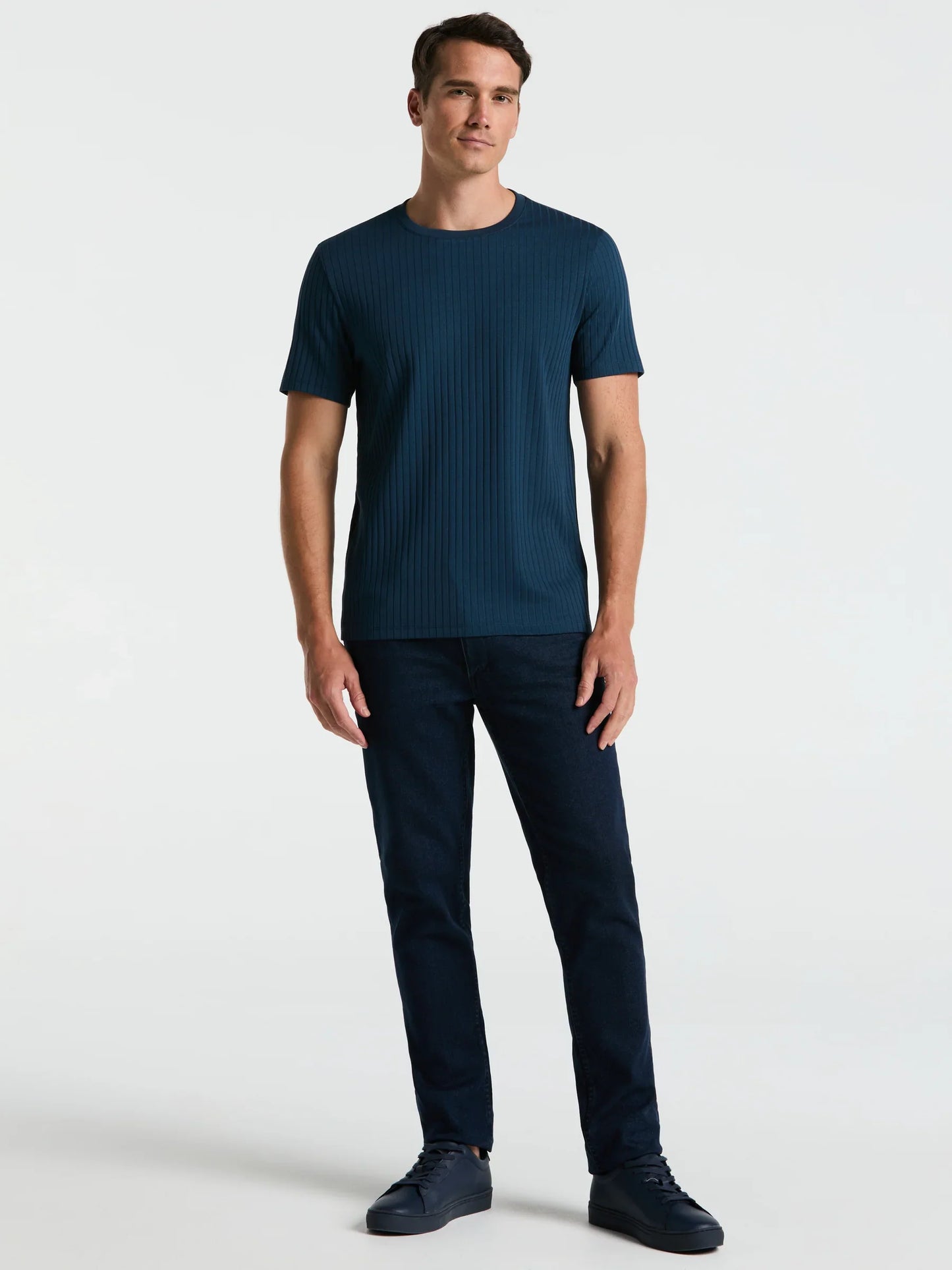 Ribbed Round Neck Blend T-Shirt - Petrol Blue