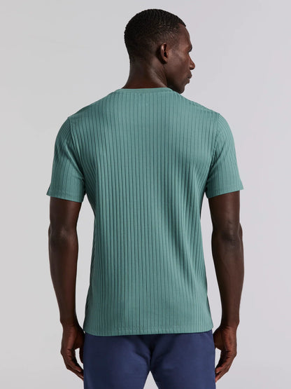 Round Neck Ribbed Blend T-Shirt - Aqua Green