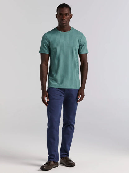 Round Neck Ribbed Blend T-Shirt - Aqua Green