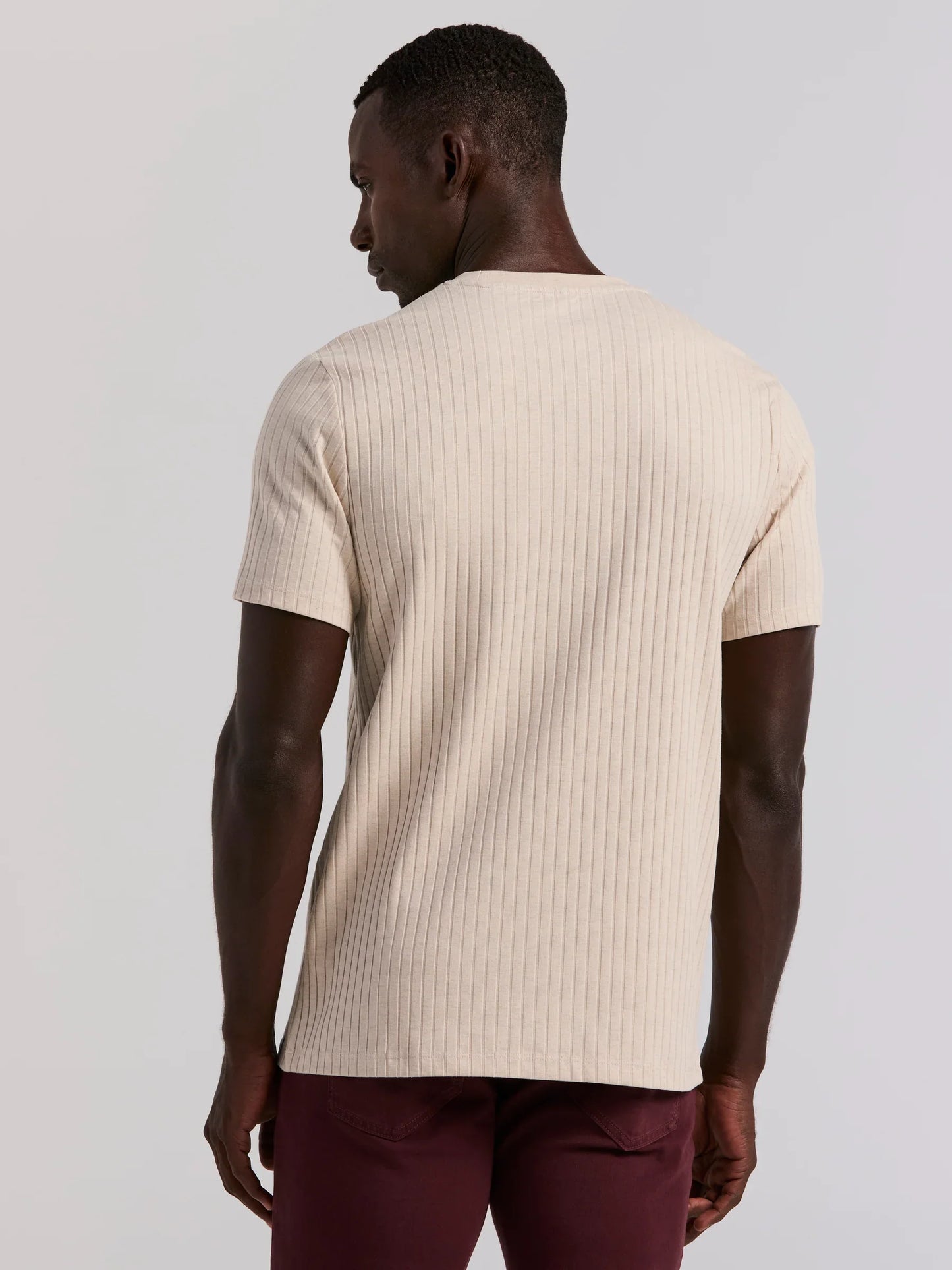 Ribbed Round Neck Blend T-Shirt - Beige