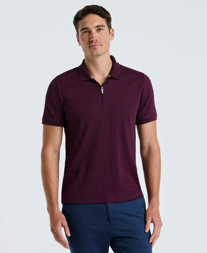 Ribbed Polo Collar Shirt with Zipper Blend - Marsala