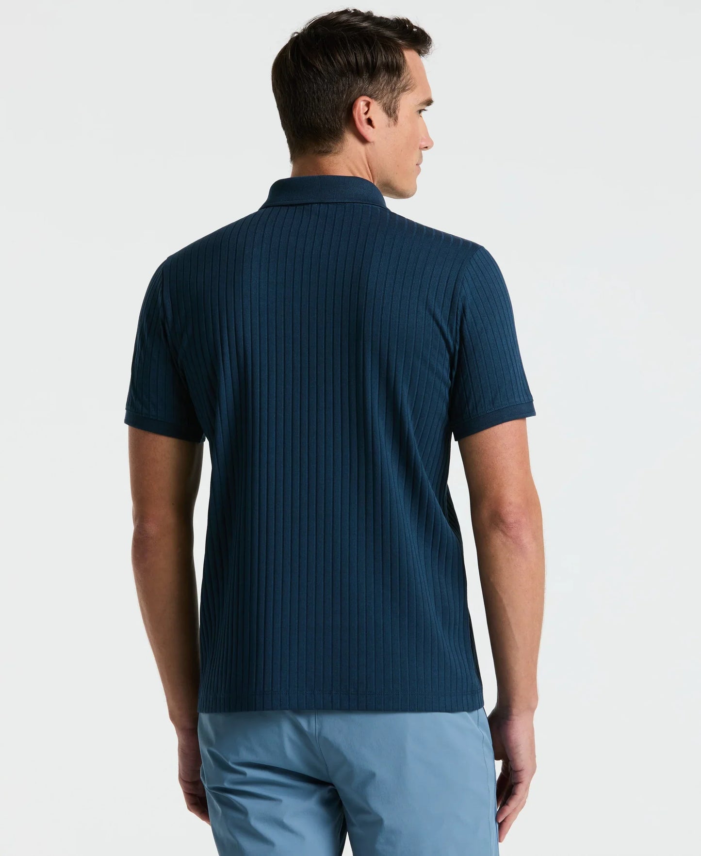 Ribbed Polo Collar Shirt with Zip Blend - Petrol Blue