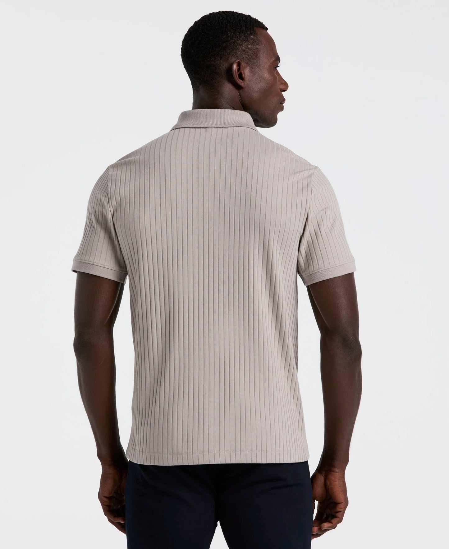 Ribbed Polo Collar Shirt with Blend Zipper - Beige