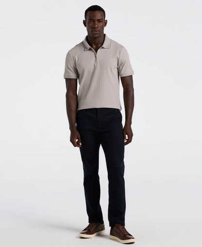 Ribbed Polo Collar Shirt with Blend Zipper - Beige