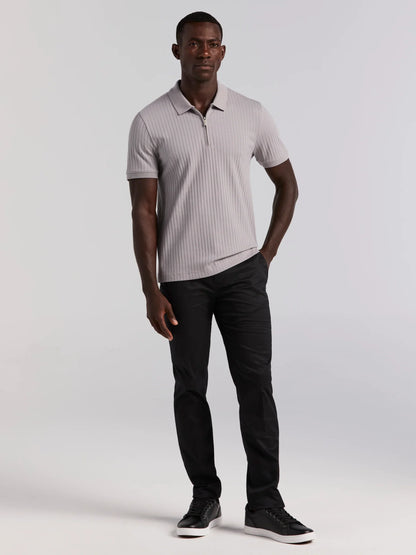 Ribbed Polo Collar Shirt with Zipper Blend - Grey