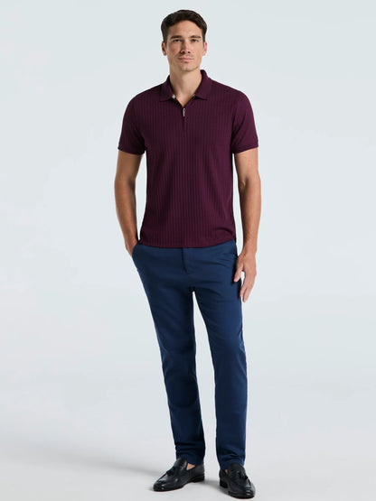 Ribbed Polo Collar Shirt with Zipper Blend - Marsala