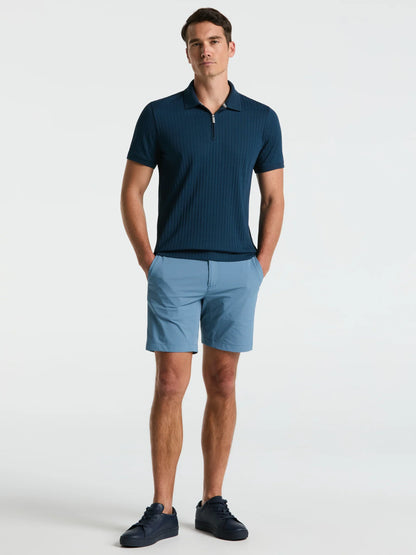Ribbed Polo Collar Shirt with Zip Blend - Petrol Blue