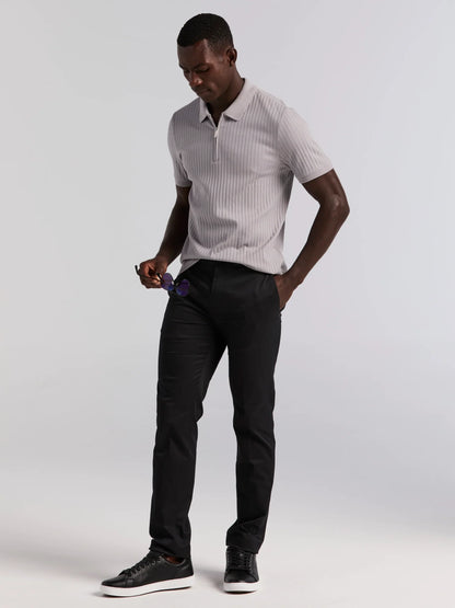 Ribbed Polo Collar Shirt with Zipper Blend - Grey