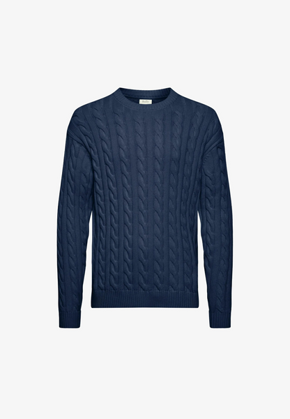 Textured Jumper with Round Neck - Navy Blue