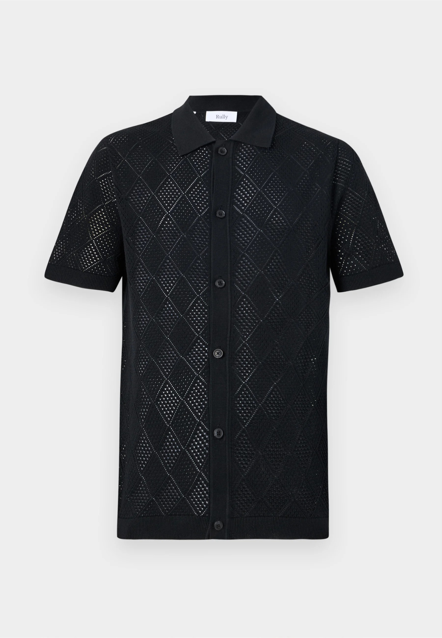 Polo Collar Shirt with Knitted Texture - Black