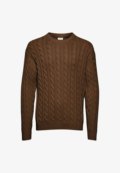 Textured Jumper with Round Neck - Brown