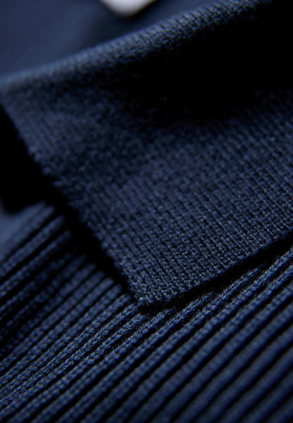 Textured Long Sleeve Men's Polo Shirt - Navy Blue