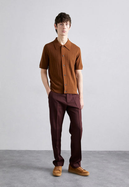 Ribbed Cotton Polo Shirt - Brown