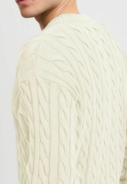 Textured Jumper with Round Neck - Beige