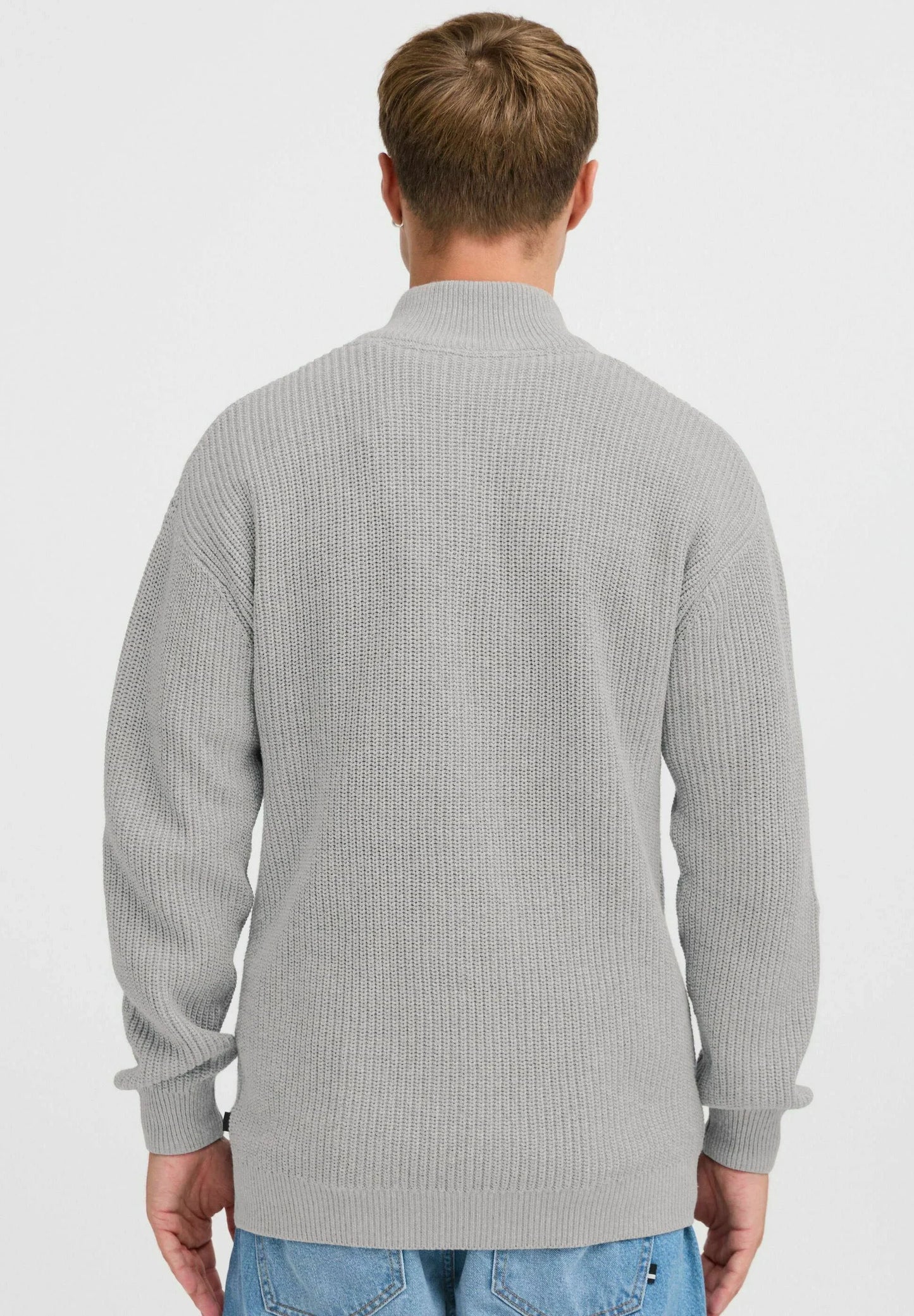 Men's High Neck Zip-Up Jumper - Grey