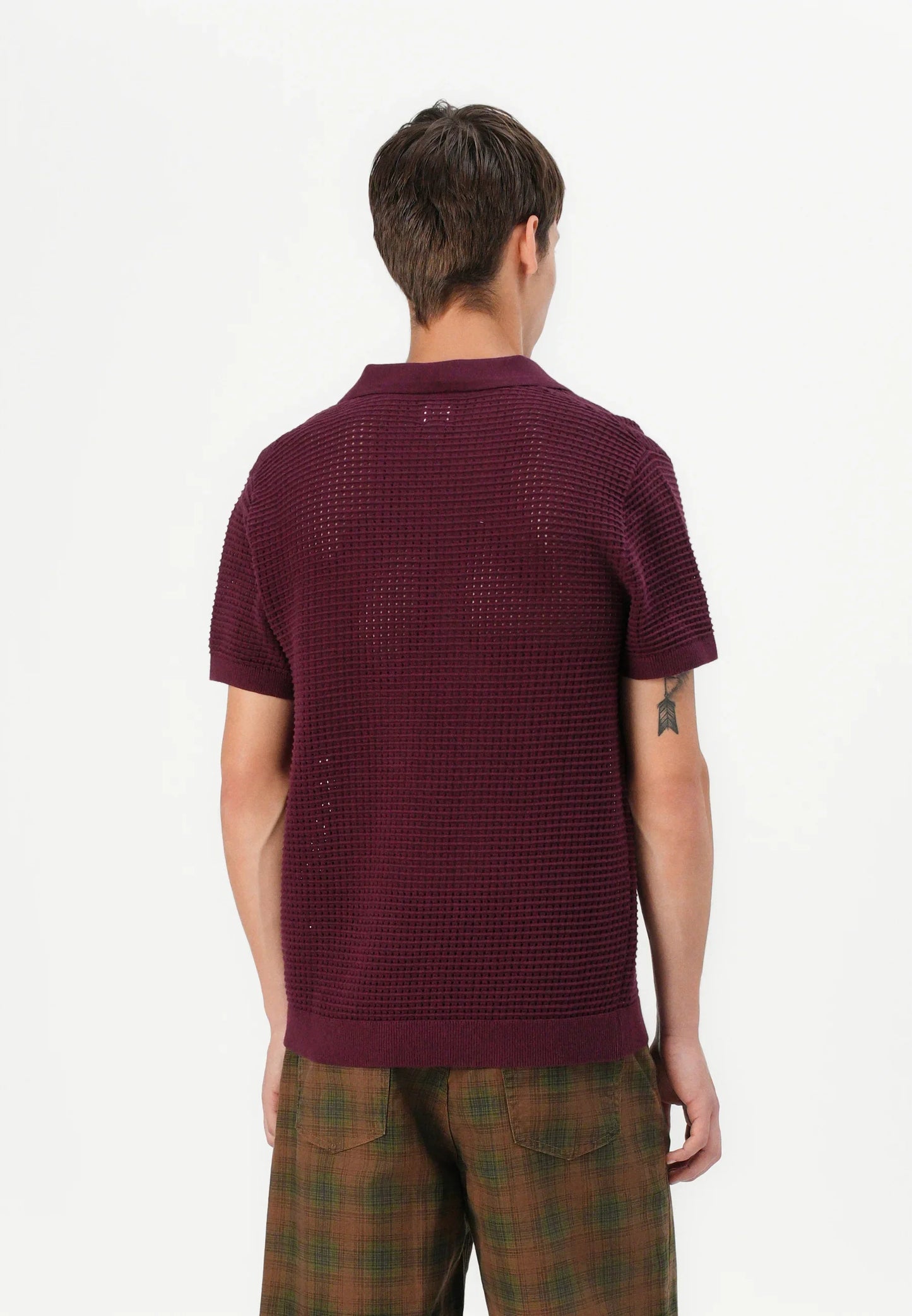 Polo Collar Shirt with Knit Texture - Wine