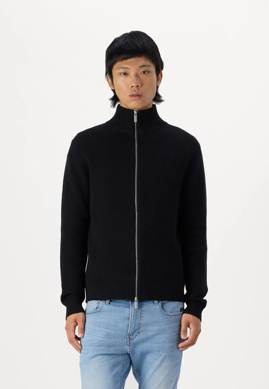 Comfort Cardigan with High Neck and Zip - Black
