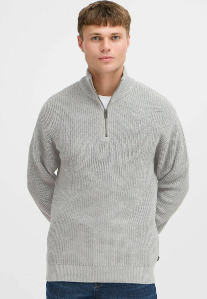 Men's Troyer Neck Jumper with Zipper - Grey
