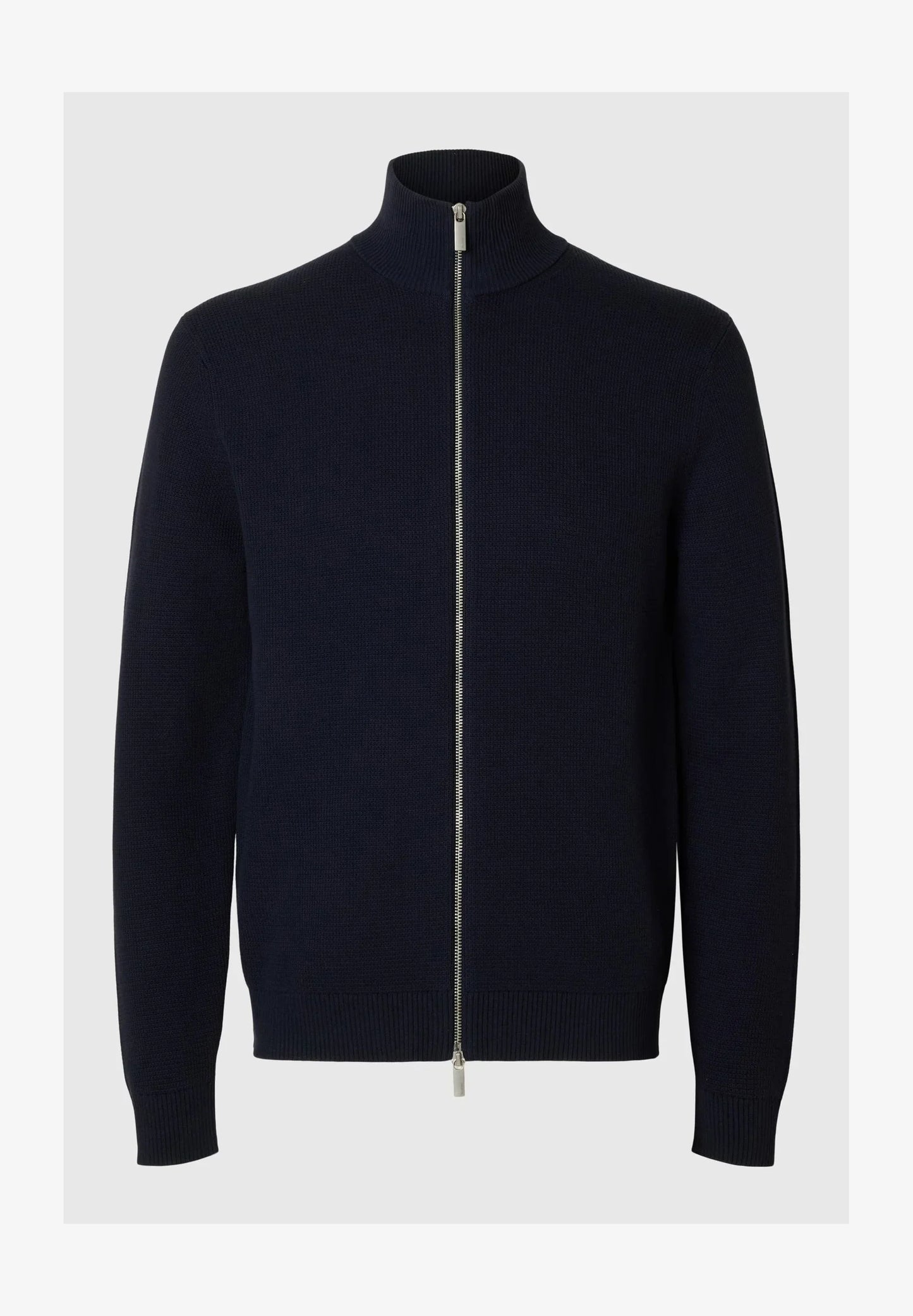 Comfort Cardigan with High Neck and Zip - Navy Blue