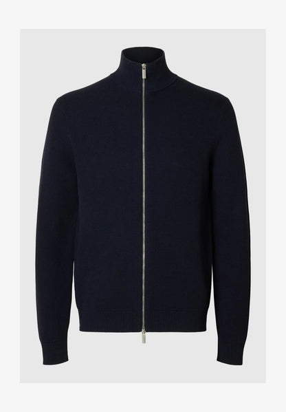 Comfort Cardigan with High Neck and Zip - Navy Blue