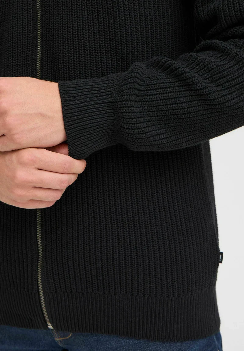Men's High Neck Jumper with Front Zip - Black