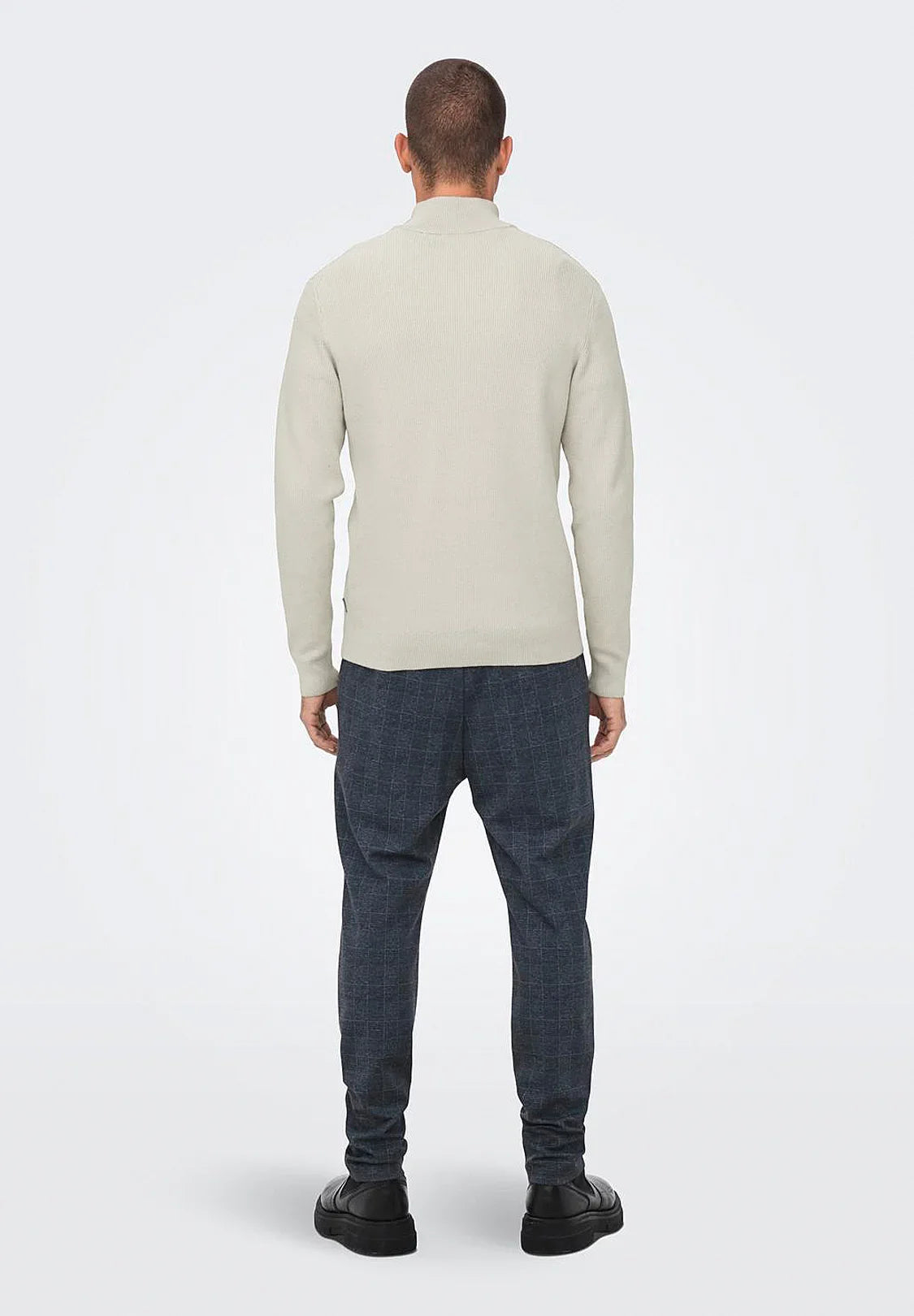 Textured Comfort Jumper with High Neck and Zip - Beige