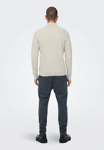 Textured Comfort Jumper with High Neck and Zip - Beige