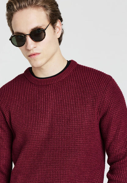 Men's Round Neck Acrylic Blend Jumper - Red