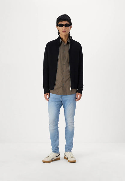 Comfort Cardigan with High Neck and Zip - Black